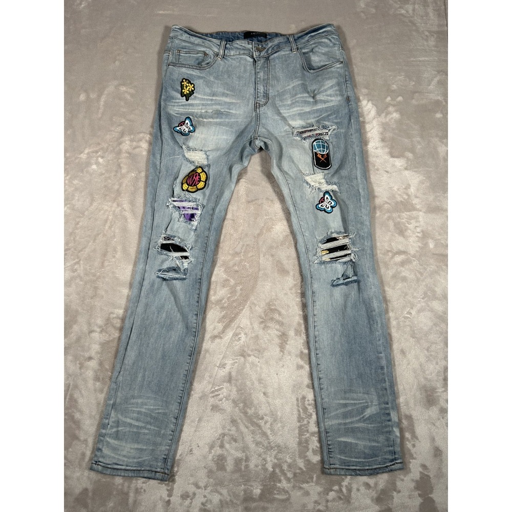 Amiri Patch Repair Jeans Men 36 Denim Cashmere Distressed Skinny Y2K Made In USA